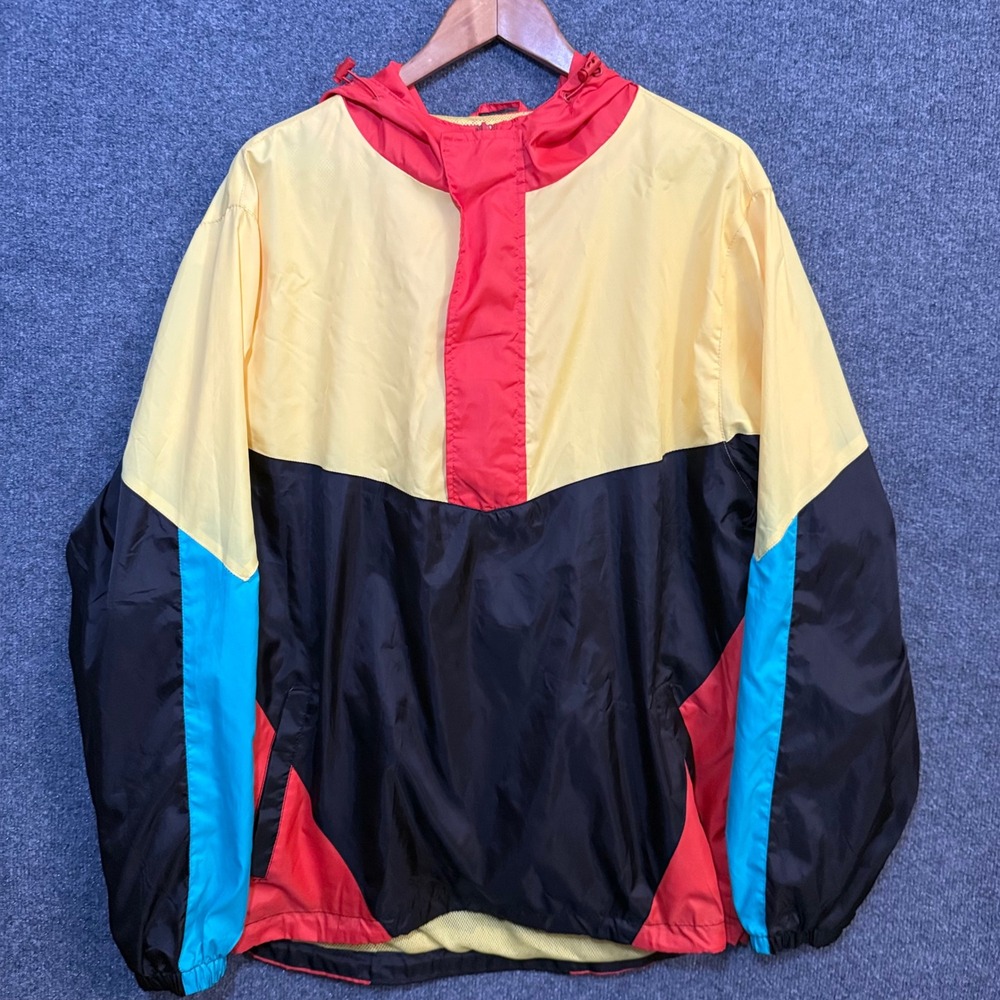 Bleecker Mercer Jacket Mens Large Colorblock Windbreaker Retro Hooded 1/4 Zip